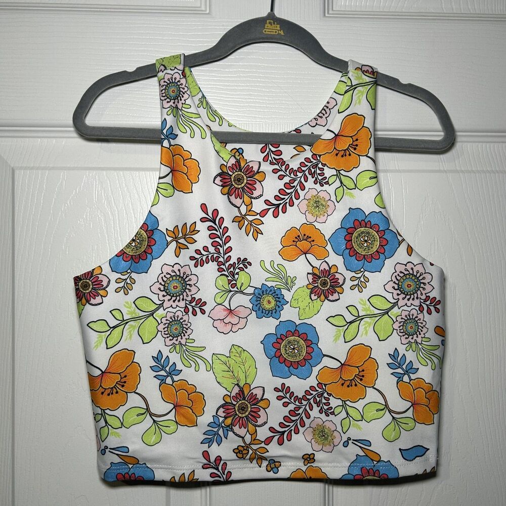 Becco Tank Top Women's Small Multicolor Floral High Neck Cropped Summer NWOT